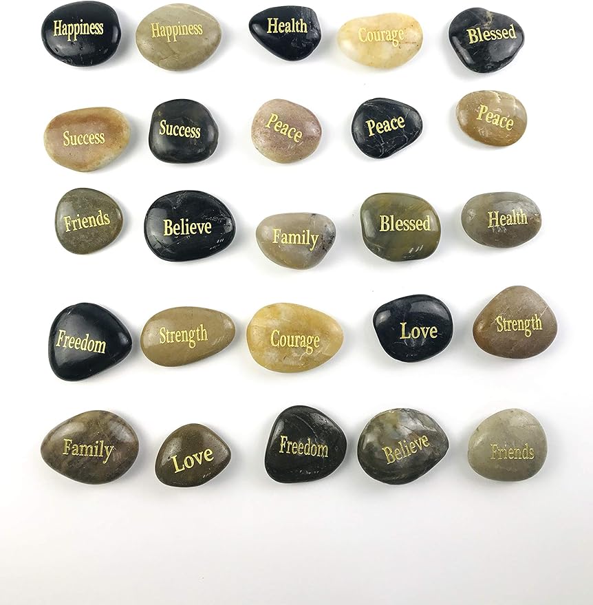 24pcs Engraved Inspirational Stone,Gift Healing Zen Therapy Pocket Hope Thanks Stone With Inspiring Prayer Words,Blessing Stones.