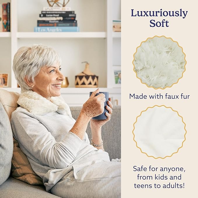 warmies Microwavable Neck & Shoulder Wrap - Heating & Cooling Plush Pad for Calming Relaxation - Weighted & Heated Neck Warmer with Scented Lavender - Microwave Heat Pad for Aches & Pain - Cream