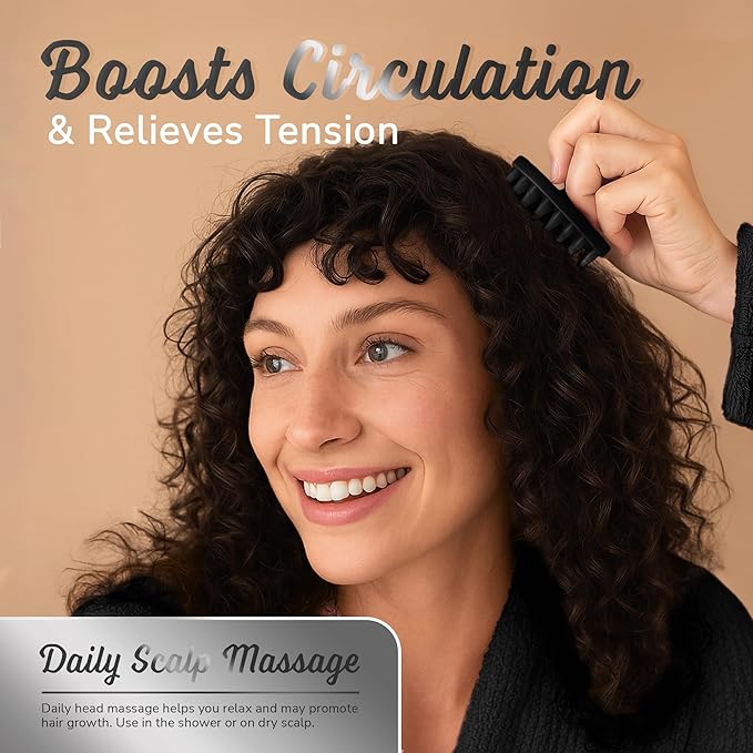 Silicone Scalp Scrubber - Massage Shampoo Brush, Soft Bristles for Hair Growth & Dandruff Removal - Ergonomic Design, Wet & Dry Use, Deep Cleansing Scalp Exfoliator for All Hair Types - Black