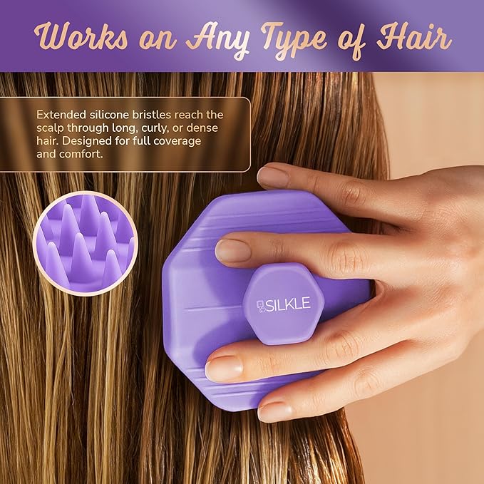 Silicone Scalp Scrubber - Massage Shampoo Brush, Soft Bristles for Hair Growth & Dandruff Removal - Ergonomic Design, Wet & Dry Use, Deep Cleansing Scalp Exfoliator for All Hair Types - Purple