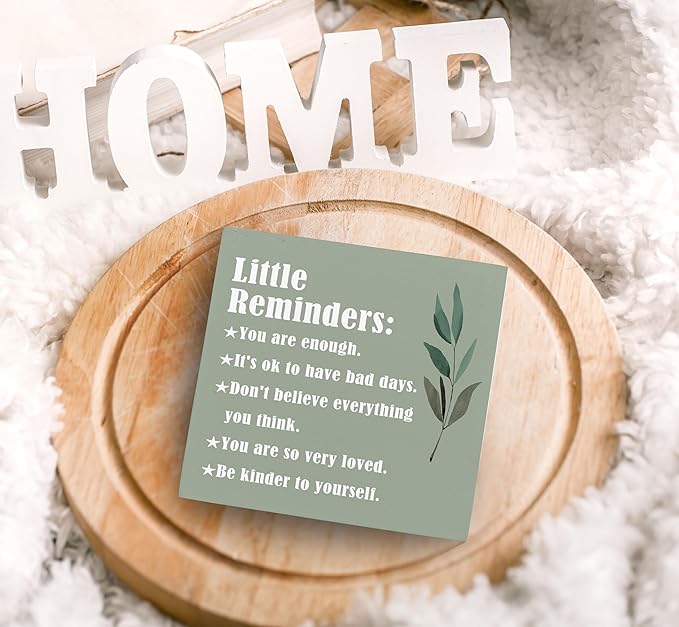 SRADMO Inspirational Little Reminders Wood Box Sign Desk Decor, Inspirational Desk Decor, College Motivational Positive Affirmation Gifts Box Sign For Office Home Dorm Tabletop Shelf Decoration(Greeen)