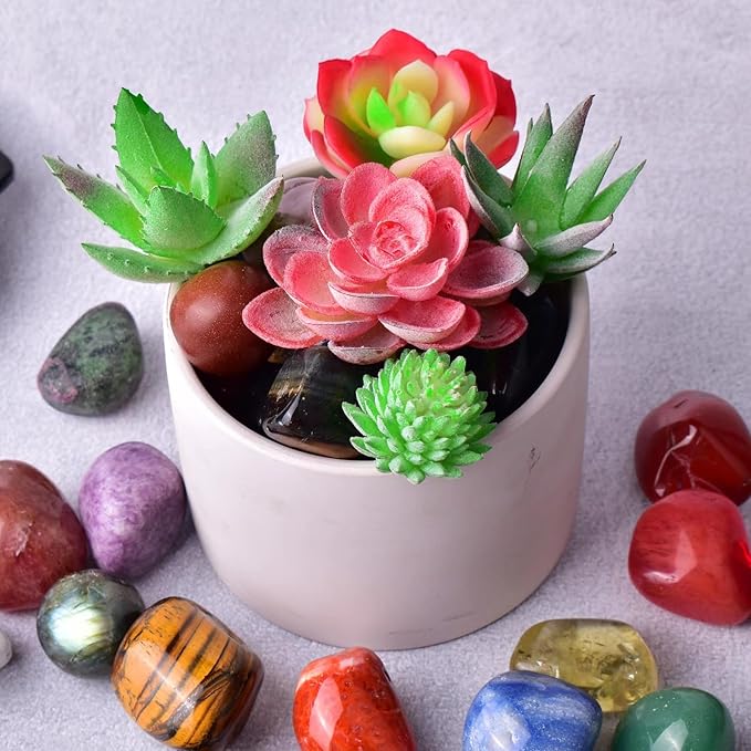 Polished Stone Set Mixed Crystals, 1.2" - 2.5 lbs, 25 Types of Extra Large Size Tumbled Gemstones and Crystals Bulk for Healing, Reiki, Meditation, Witchcraft