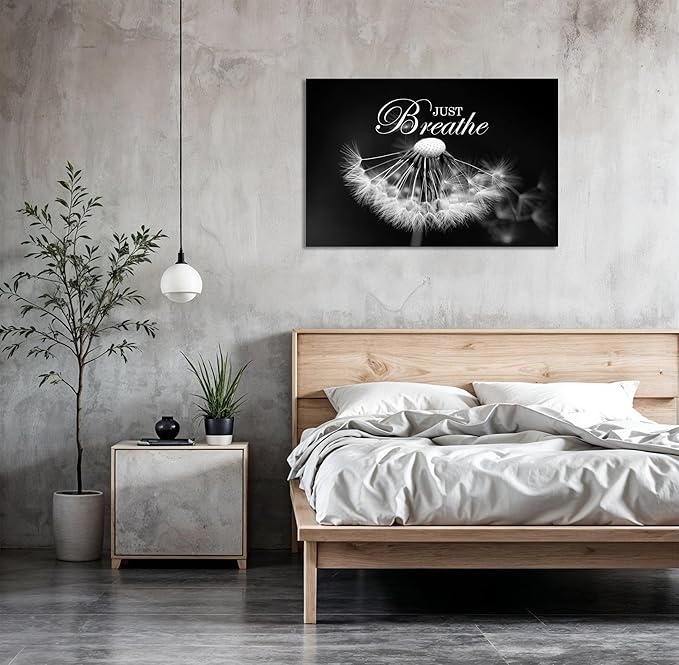 SKASNFAI Zen Wall Art Just Breathe Canvas Picture Positive Inspirational Dandelion Framed Artwork Poster Mental Health Office Pictures Wall Decor for Bathroom (16L x 24W)