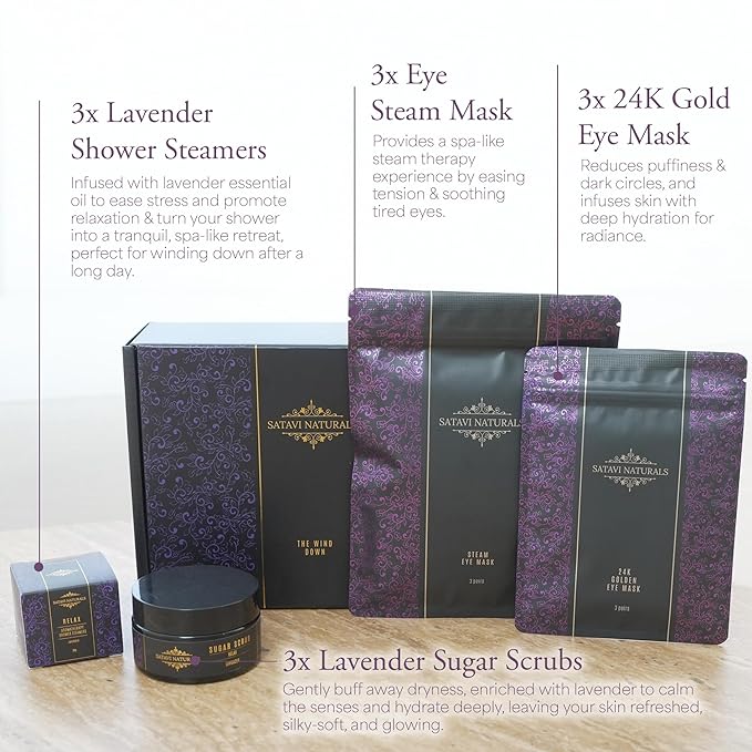 The Early Riser Self Care Kit - Includes Steam Eye Mask, Aromatherapy Shower Steamers, 24K Gold Eye Masks, Eucalyptus Mint Sugar Scrub - Morning Relaxation & Self Care Gifts for Women