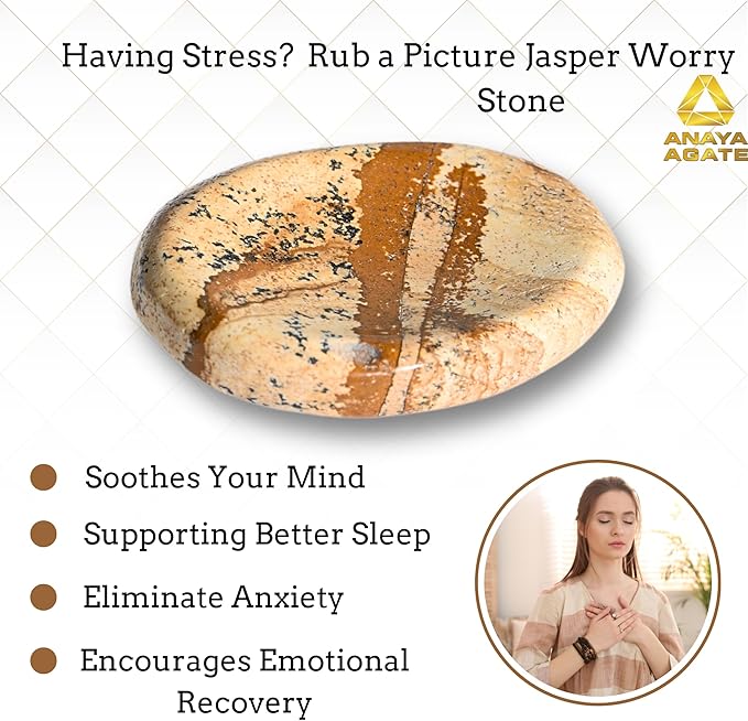 Picture Jasper Worry Stones – Crystal Thumb Worry Stone for Anguish, Stress – Relaxing and Soothing Balance Stones for Meditation, Stress Relief – Healing Stones and Crystals for Men and Women