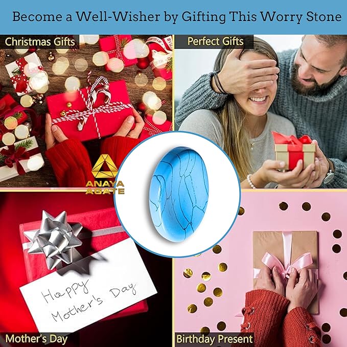 Turquoise Howlite Worry Stones – Crystal Thumb Worry Stone for Anguish, Stress – Relaxing & Soothing Balance Stones for Meditation, Relief – Healing Stones & Crystals for Men, Women