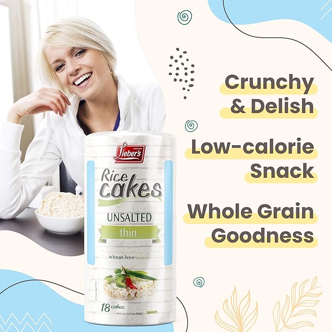 LIEBERS Rice Cakes, Kosher Certified Snack, Dairy Free, Wheat Free, Gluten Free, And Vegan options (pack of 3) (Unsalted)