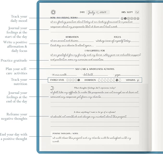 FINDING BALANCE Mental Health Journal β 6-Month Daily Journal with Prompts for Mindfulness, Self-Care & Healing β Anxiety & Depression Relief β Blue Hardcover