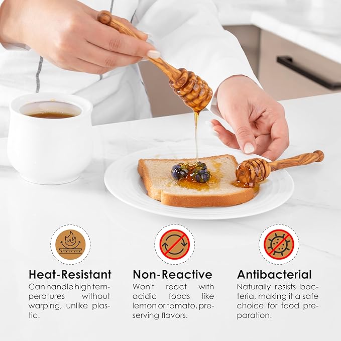 Olive Wood Honey Dipper Stick – 5.9 Inch Natural Handmade Honey Stirrer Wand for Jars, Tea, Coffee, Cooking, Drizzling, Spreading – Eco-Friendly Kitchen Tool