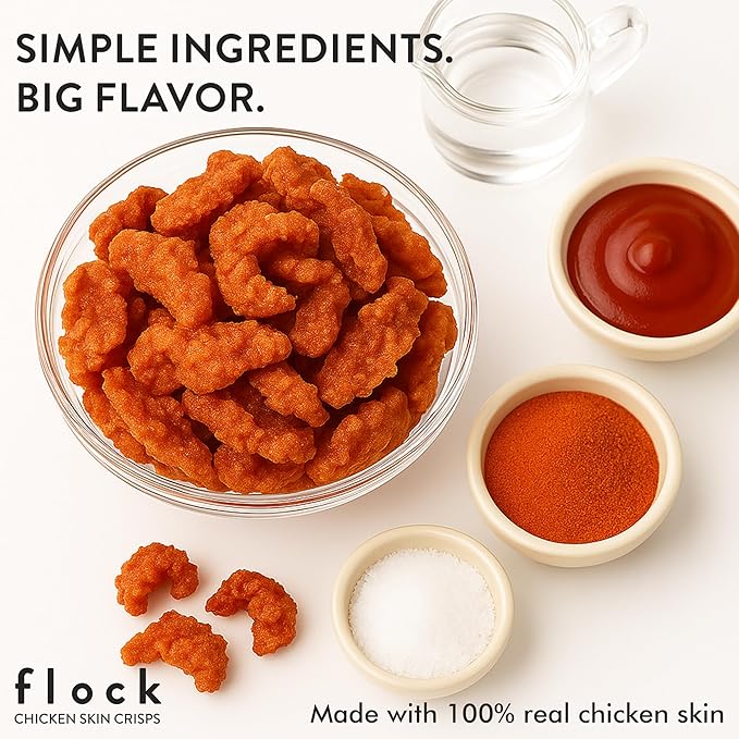 Flock Keto Chicken Skin Chips | 4 Flavors Variety Pack | Low Carb, High Protein, Sugar Free, Gluten Free Fried Chicken Skins for People | (1oz) 8-Pack Crispy Flock Chips