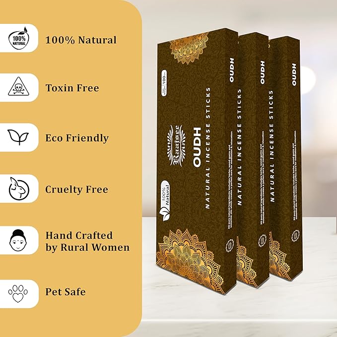 Pure Oud Agarwood Incense Sticks, 100%-Natural Charcoal Free Organic Non Toxic Clean Burning Handmade Insence Sticks 100 gm Pack, Raajsee Meditation Gifts – Spritual Cleansing