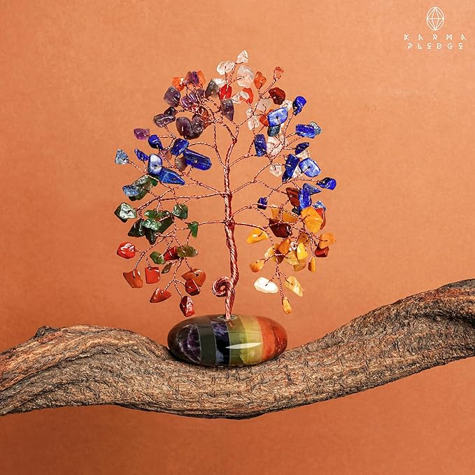 KARMAPLEDGE Crystal Tree of Life Home and Office Feng Shui Decor, 7 Chakara Healing Crystal Handmade Bonsai Tree for Positive Energy, Good Luck, Money, Christmas Decor, Birthday Gifts for Women, Mom
