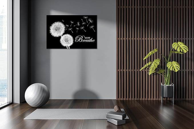 SKASNFAI Zen Wall Decor Motivation Dandelion Just Breathe Canvas Print Artwork Motivation Positive Wall Art for Inspirational Quotes Yoga Room (12L x 16W)