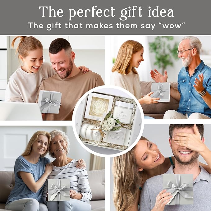 Sweet Coconut Small Spa Gift Set for Women – Relaxation Gift Basket with Candle, Soap, Salt Scrub & Shower Steamers – Unique Birthday, Bridal Shower, Thank You & Self Care Gifts