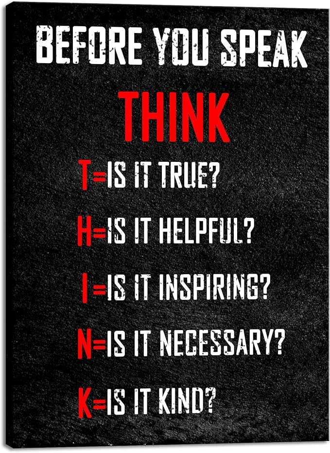 Pyradecor Motivational Think Before You Speak Classroom Positive Quotes Inspirational Poster Canvas Prints Wall Art for Office Living Room Home Decorations