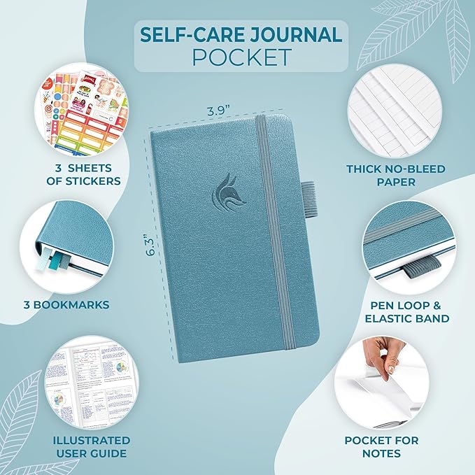 Clever Fox Self-Care Journal Pocket – Daily Reflection Notebook – Mental Health & Personal Development Planner, Meditation & Mood Log (Aquamarine)