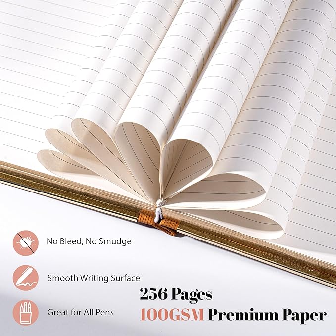 CAGIE Elegant Gold-Edged Journal for Women โ Aesthetic Vegan Leather A5 Notebook, 256 Pages 100GSM Thick Paper Hardcover Diary, Gift Journals for Writing