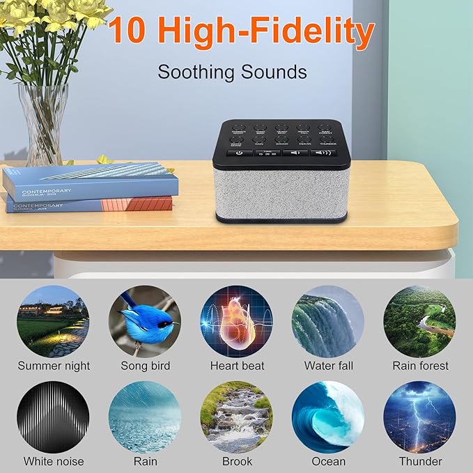 LUXSWAY White Noise Machine, Sleep Sound Machine with 10 Natural Soothing Sounds, Volume Control & 3 Timers Setting, Memory Function Sound Machine for Baby Kids Adults & Home Office Travel