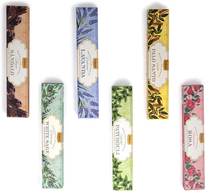 Tulasi Herbal Masala - Gift Pack of 6 x 15Gm, Hand Rolled Fragrance Incense Sticks for Aromatherapy, Relaxing, Yoga, Meditation, Prayer, 120 Herbal Incense Sticks with Natural Oils, Thanks Giving