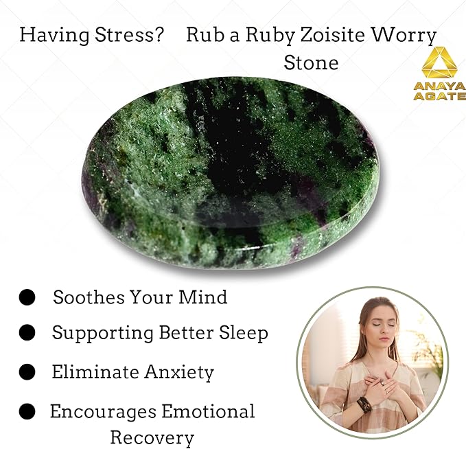 Ruby Zoisite Worry Stones – Crystal Thumb Worry Stone for Anguish, Stress – Relaxing & Soothing Balance Stones for Meditation, Relief – Healing Stones & Crystals for Men, Women