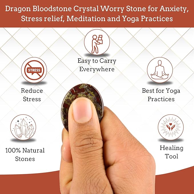 Dragon Bloodstone Worry Stones – Crystal Thumb Worry Stone for Anguish, Stress – Relaxing & Soothing Balance Stones for Meditation, Relief – Healing Stones & Crystals for Men, Women