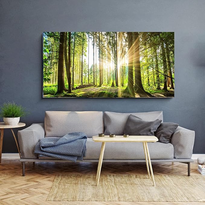 Yxbhhym-Landscape Canvas Wall Art Décor Spring Forest Picture Painting Natural Sun Tree Prints Art Green Room Decor Sunset Poster Living Room Wall Decor Bedroom Artwork for Wall Office Decor