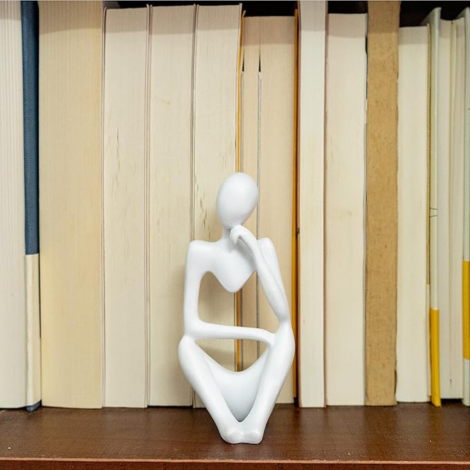 Thinker Statues and Sculptures,Sandstone Resin Thinker Statue Ornaments, Abstract Style Sculptures, Housewarming Gifts, Home Decorations, Living Room Desk Decor (White)