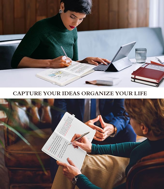 Lined Journal Notebook for Writing, A5 100 GSM Thick Paper, Leather Hardcover Journal for Woman Men, Travel Journal Diary 160 Pages(5.75'' X 8.38'' White)