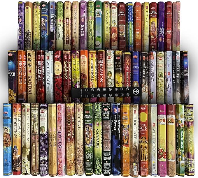 Hem Incense Sticks Variety Pack of 12 Randomly Selected Hexa Fragrances and Incense Stick Holder Bundle Total 240 Sticks