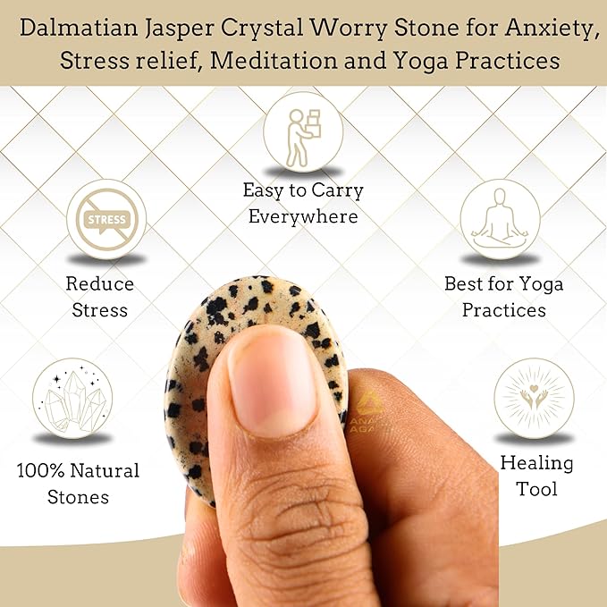Dalmatian Jasper Worry Stones – Crystal Thumb Worry Stone for Anguish, Stress – Relaxing and Soothing Balance Stones for Meditation, Stress Relief – Healing Stones and Crystals for Men and Women