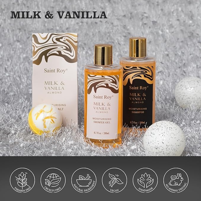 Spa Gift Basket, Luxury bath kit Christmas Gifts for Women, Bath and Body Almond Milk Vanilla Spa Gifts for Women, Bath Gift Set Shower Gel, Scent Lotion, Lip Mask, Birthday Holiday Bridal Shower