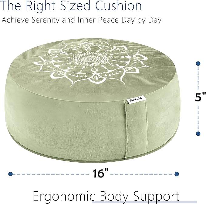 Hihealer Meditation Cushion, Traditional Tibetan Meditation Pillow Velvet Cover - Large Floor Cushion Seating for Adults - Yoga Buckwheat Bolster for Women、Moms