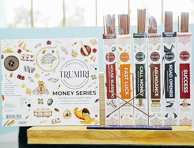 Money Incense Sticks - Total 120 Insence-Sticks (20 Inscents x 6 Insense) Inciensos Aromaticos para La Casa Incents to Attract Money Luck Success Abundance Blessing Road Opener + Incense Holder