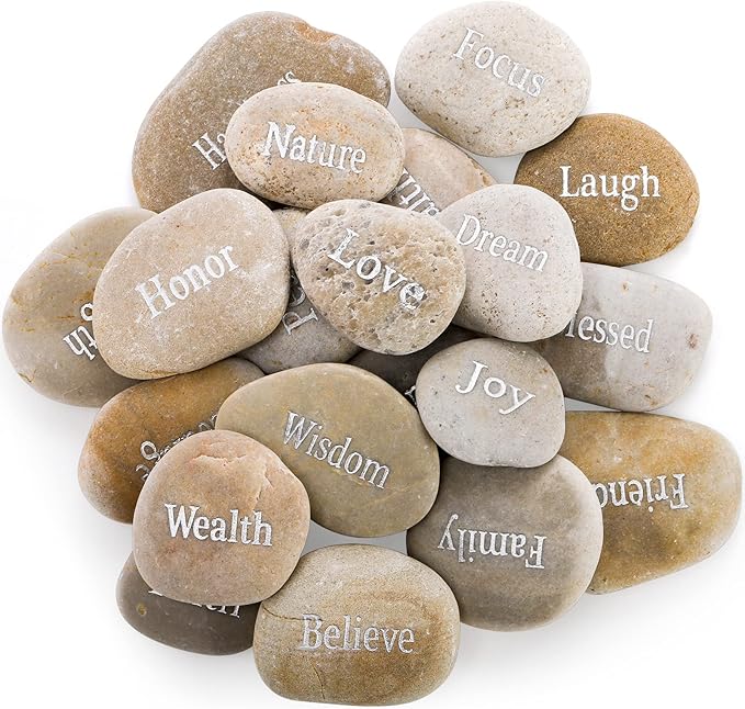 Jucoan 20 Pack Engraved Inspirational Stones with Words, 2-3 Inch Motivational Prayer Stones, Encouragement Gratitude Rocks Gift for Friends Family Birthday Easter, Zen Room Decor