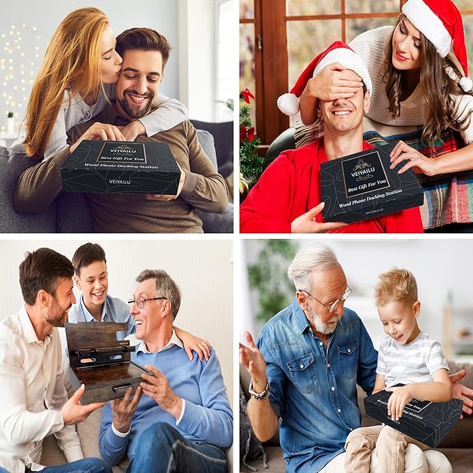 Gifts for Men Women Husband Son Boyfriend Him Nightstand Organizer Wood Phone Docking Station Birthday Gifts (Walnut)