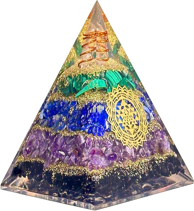 Tourmaline Orgone Pyramid โ Anxiety Relief & Energy Shield โ Handcrafted Orgone Generator with Tourmaline, Amethyst, Lapis Lazuli & Malachite โ Meditation Altar Dรฉcor & Gift
