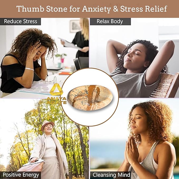 Picture Jasper Worry Stones – Crystal Thumb Worry Stone for Anguish, Stress – Relaxing and Soothing Balance Stones for Meditation, Stress Relief – Healing Stones and Crystals for Men and Women