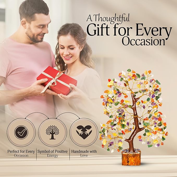 Chakra Tree - Crystal Tree - Stones and Crystals - Spiritual Decor - Good Luck Charms - Meditation Decor - Feng Shui Decor - Crystal Gifts for Women - Chakra Stones - Feng Shui Decor - Reiki Decor