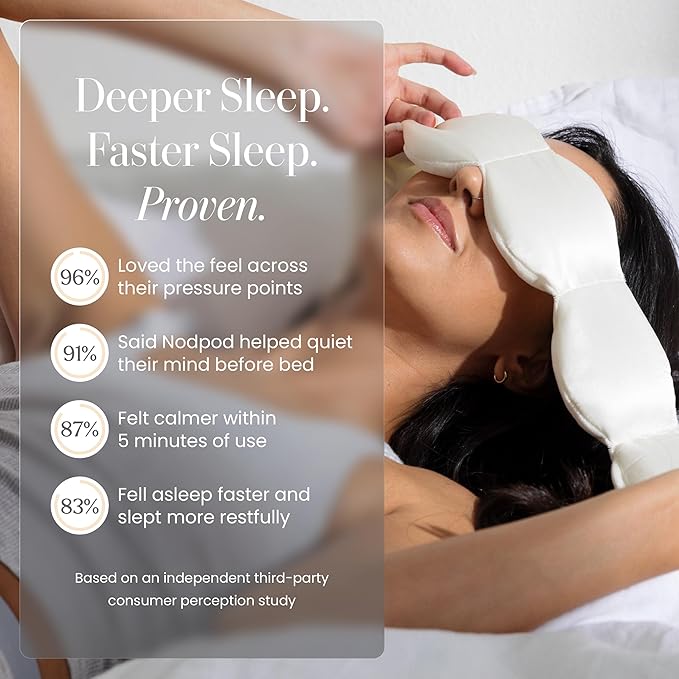 Nodpod Mineralized Silk Gentle Pressure Sleep Mask - Strap-Free, Light-Blocking Design for Sleep, Travel & Relaxation - Weighted Eye Pillow, Machine Washable (Pearl)