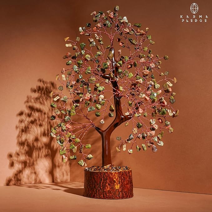 Crystal Tree of Life Unakite Healing Crystal Trees for Home & Office Decoration, Handmade Crystal Money Bonsai Trees for Positive Energy, Good Luck, Christmas Decor, Birthday Gifts for Women, Mom