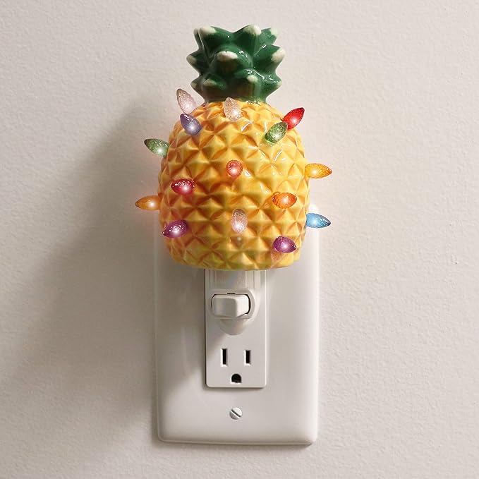 Milltown Merchants Ceramic Night Light - Plugin Vintage Tree with Lights - Mini Decorative Tree (Pineapple)