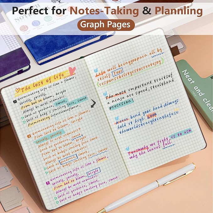 Graph Paper Notebook, 160 Pages Grid Journal for women & men, A5 Hardcover Leather Graphing Notebook for School, Work, Travel, Note Taking 5.9”x8.5” (Brown)