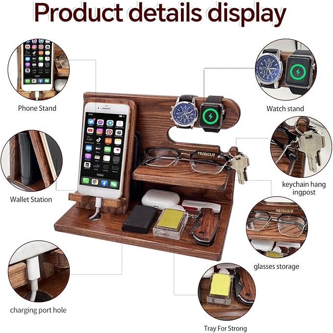 Mobile Phone Stand - Birthday Gifts for Men,Gift for Dad from Daughter from Son, Nightstand Organizer for Men - Cell Phone Stand (Brown)