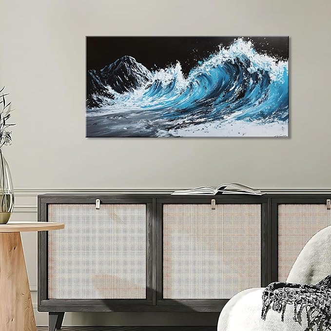 ZESTRILIA Waves Wall Art Blue Sea Oil Painting Reproduction Print Modern Wave Abstract Canvas Paintings Waterproof Artwork Picture for Living Room Bedroom Home Office Kitchen Décor (20x40inch)