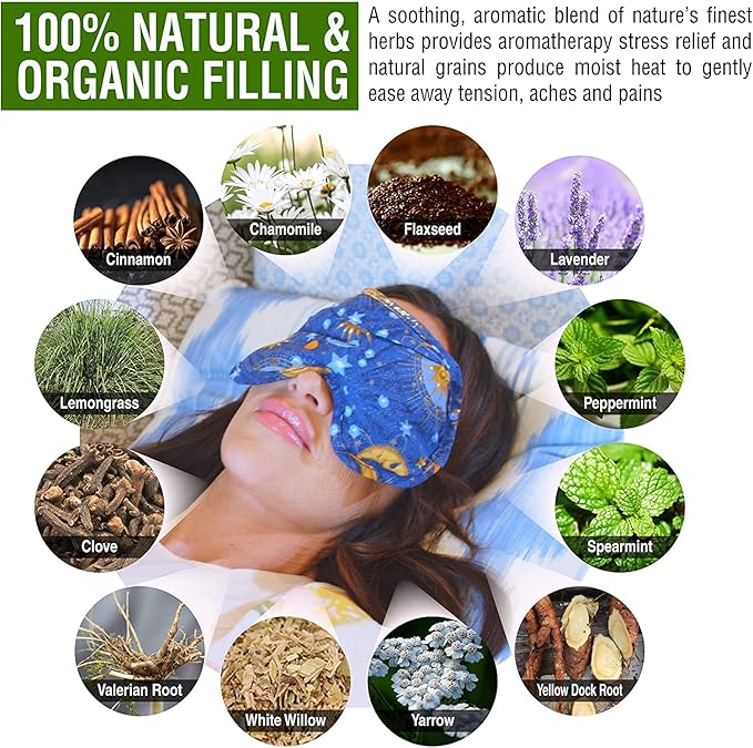 Nature's Approach Basic Herb Pack Rice Heating Pad Microwavable Reusable Heat Pack with Herbal Aromatherapy Fill, Freezer and Microwave Safe for Hot and Cold Therapy, Celestial Indigo
