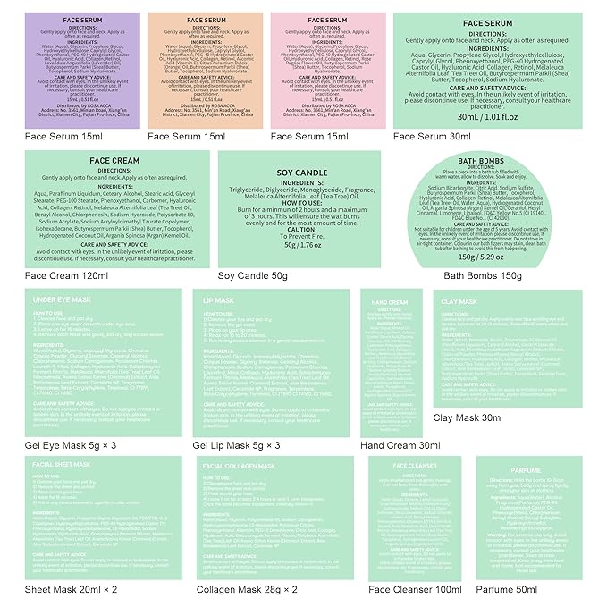 Tea Tree Women Collagen Face Sheet Mask Skin Care Gift, 33 Pcs Self-Care Relaxation Set, Under Eye Patch, Necklace, Lip Gloss, Bath and Body Kit, Face Serum, Christmas, Mother Day, Birthday Present