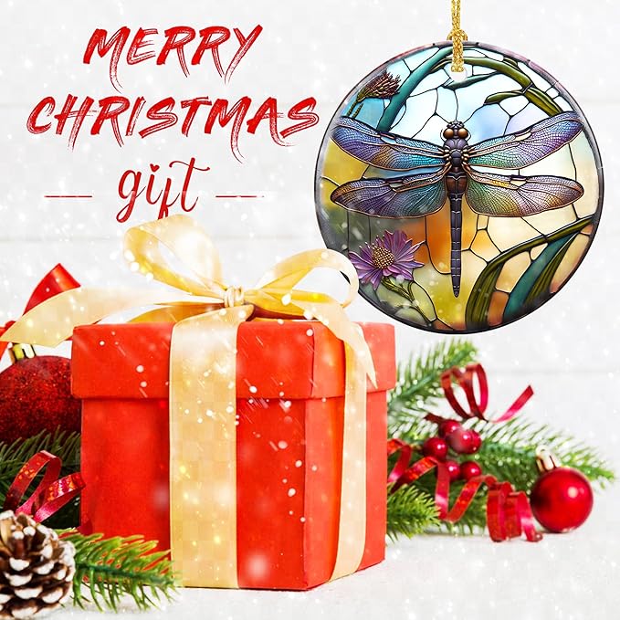 Touber Dragonfly Christmas Ornaments, Hanging Ornament, Christmas Tree Decor, Dragonfly Theme Gift - Pattern D