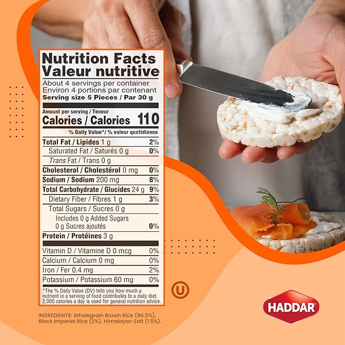 Haddar Wholegrain Thin Rice Cakes with Himalayan Sea Salt, 4.2oz (3 Pack) | Gluten Free | Made With Whole Grain Brown Rice | Vegan | Non GMO | Low Calorie | Zero Sugar | Kosher