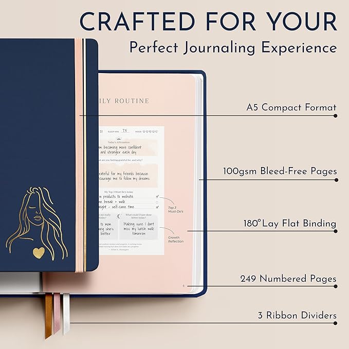 RYVE Daily Journal for Women – 6-Month Guided Gratitude Journal with Prompts, Affirmations, Mindfulness, Self-Reflection & Self-Care