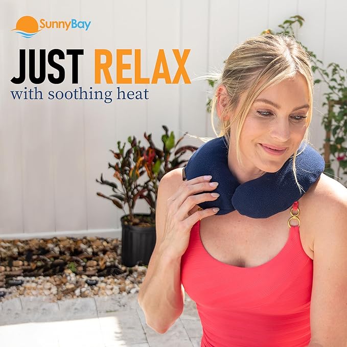 SunnyBay Microwave Heating Pad, Microwavable Heated Neck Pillow for Moist Hot Therapy, Aromatherapy Heated Neck and Shoulder Wrap with Flaxseed and Lavender Filling, 2.5 lbs, Navy Blue